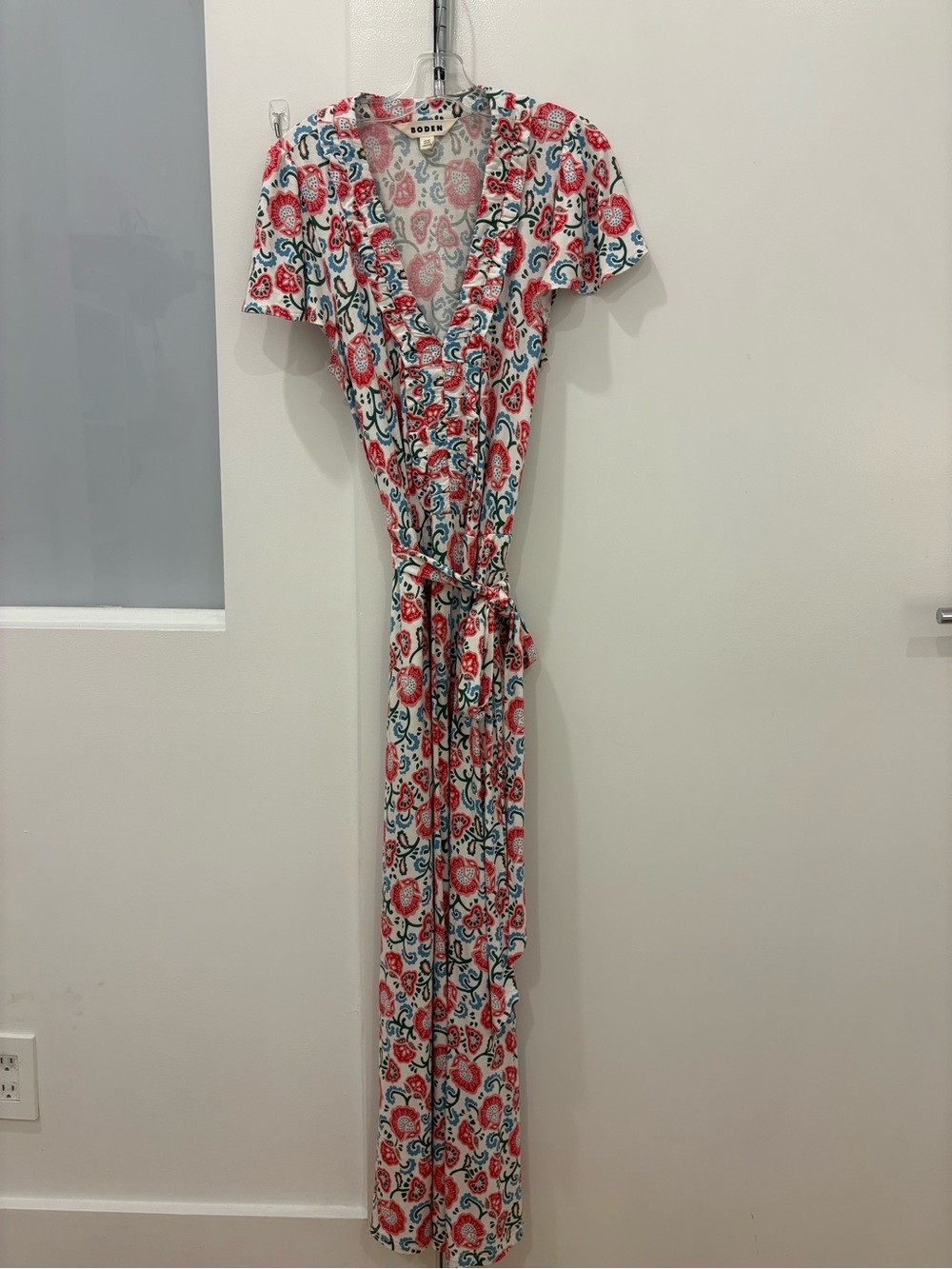 Boden Coral & Teal Paisley Wrap Maxi Dress with Waist Tie